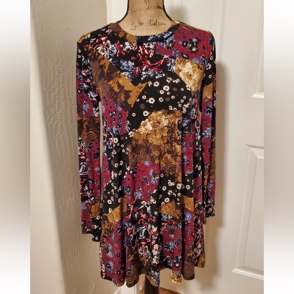 Floral Patchwork Long Sleeve BCBG Dress